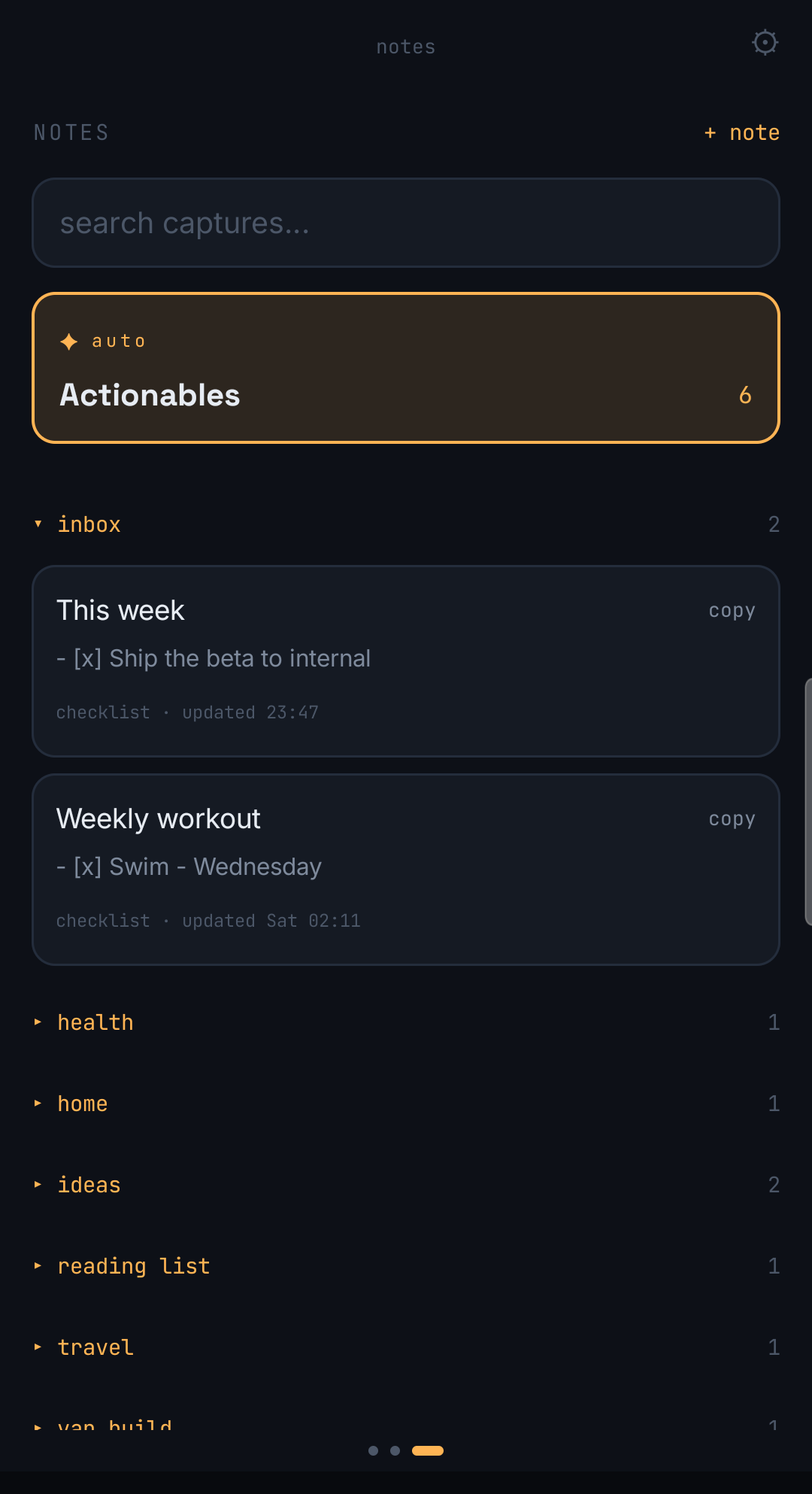 The curated notes view